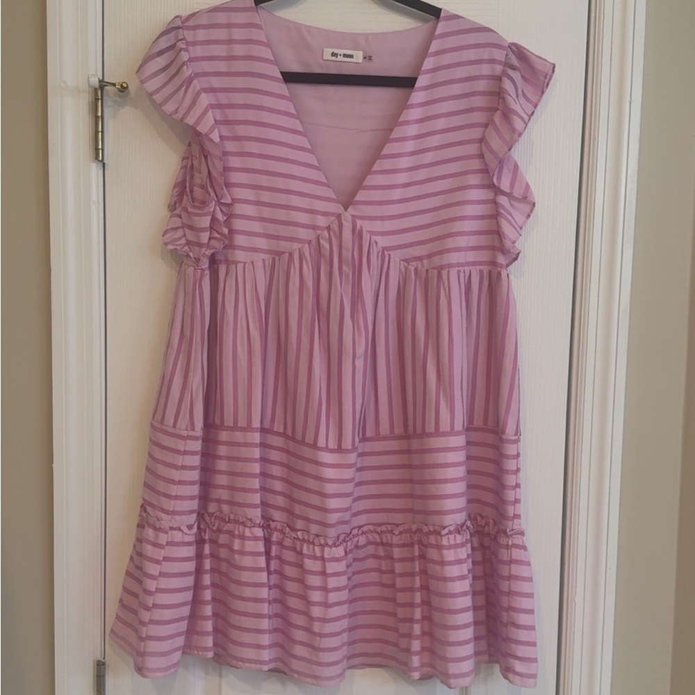 Girls' Lavender Stripe Ruffle Dress